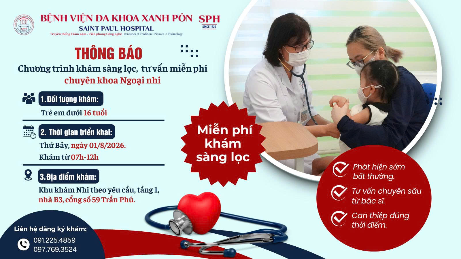 Chương trình khám sàng lọc, tư vấn miễn phí chuyên khoa Ngoại Nhi dành cho trẻ em dưới 16 tuổi