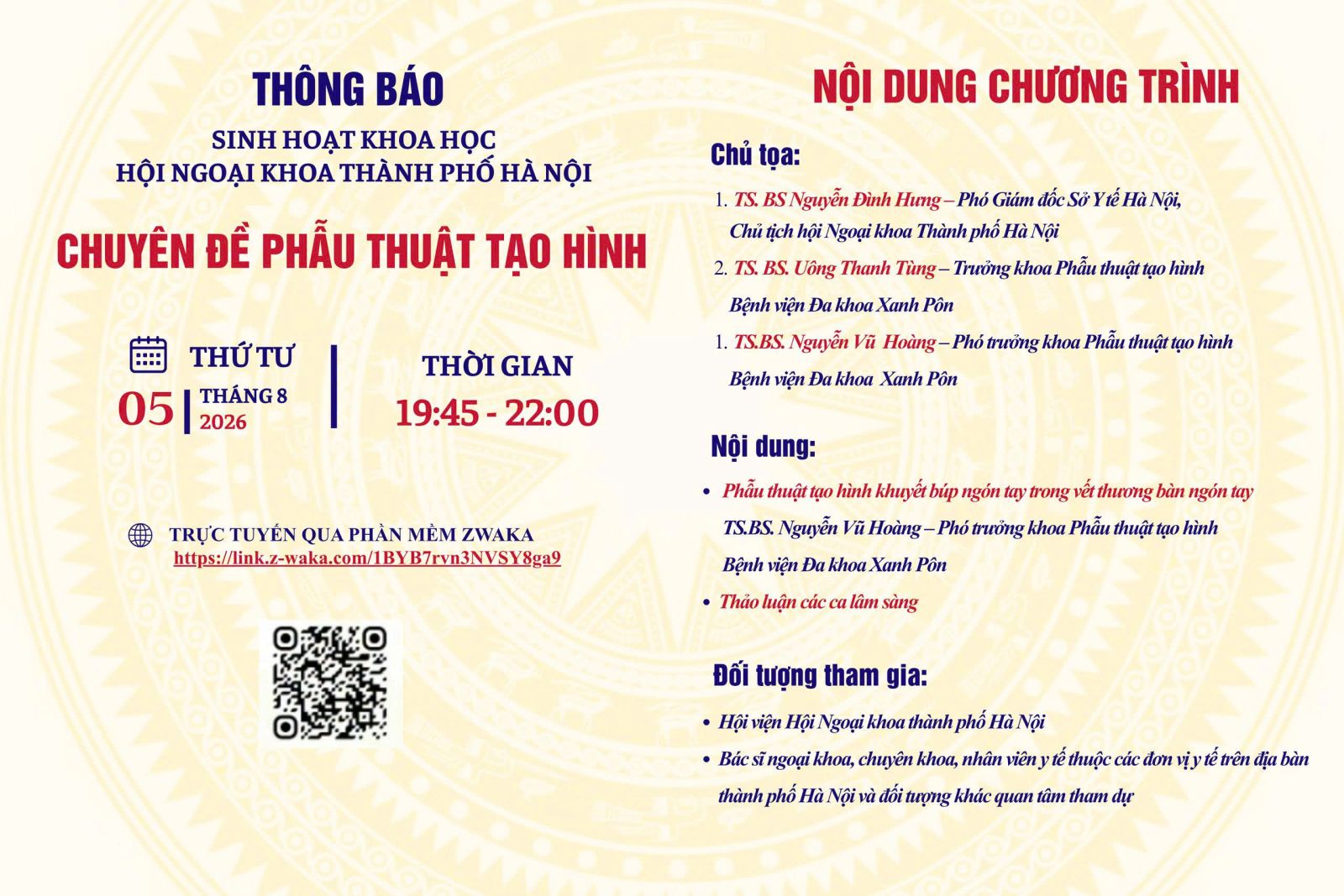 Sinh hoạt khoa học của Hội Ngoại Khoa ngày 5/8/2026
