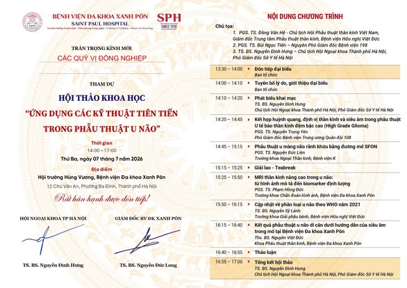 Thư mời tham dự Hội thảo khoa học "Ứng dụng các kỹ thuật tiên tiến trong phẫu thuật u não"