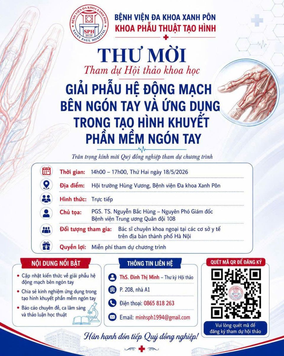 Thư mời tham dự Hội thảo khoa học “Giải phẫu hệ động mạch bên ngón tay và ứng dụng trong tạo hình khuyết phần mềm ngón tay”
